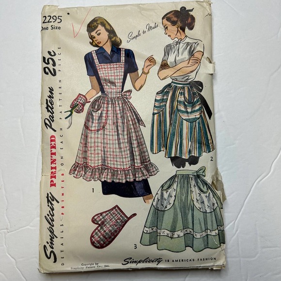 Simplicity Vintage 1950's Pattern #2295 Women's Aprons One Size - Picture 1 of 7